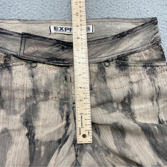 Y2K Express Low Rise Jeans Womens 4 Tan Gray Tie Dye Marble Splatter Zip - Picture 13 of 14